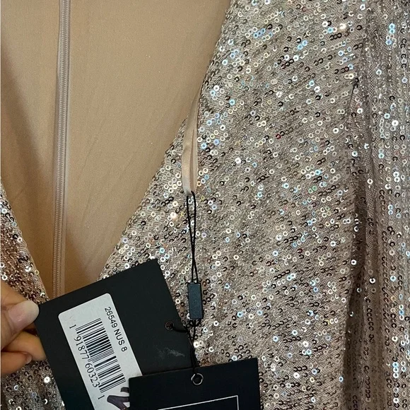 👗 NWT! Mac Duggal Sequin Knotted Hi Low  Dress - Picture 10 of 11